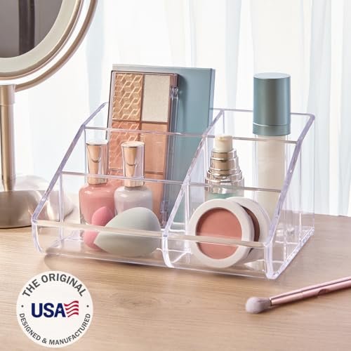 STORi Clear Plastic Vanity Makeup Organizer - 6-Compartment Holder for Brushes, Palettes & Beauty Supplies, Curved Front Design, Made in USA - görsel 4