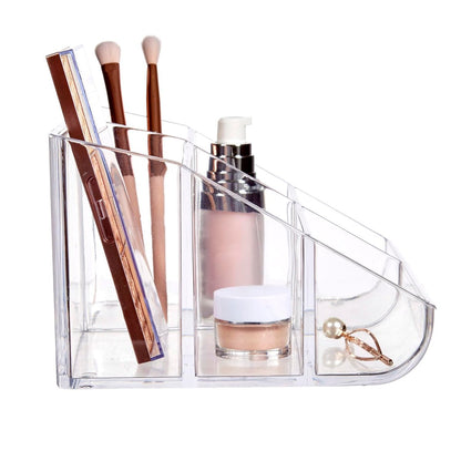 STORi Clear Plastic Vanity Makeup Organizer - 6-Compartment Holder for Brushes, Palettes & Beauty Supplies, Curved Front Design, Made in USA
