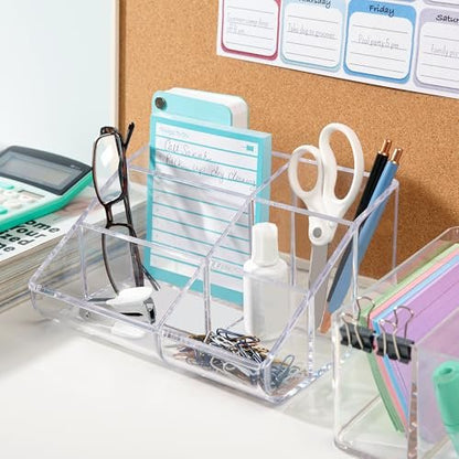 STORi Clear Plastic Vanity Makeup Organizer - 6-Compartment Holder for Brushes, Palettes & Beauty Supplies, Curved Front Design, Made in USA