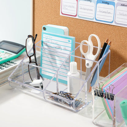 STORi Clear Plastic Vanity Makeup Organizer - 6-Compartment Holder for Brushes, Palettes & Beauty Supplies, Curved Front Design, Made in USA