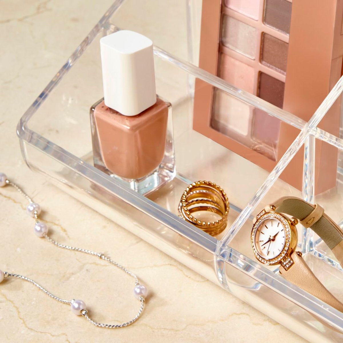 STORi Clear Plastic Vanity Makeup Organizer - 6-Compartment Holder for Brushes, Palettes & Beauty Supplies, Curved Front Design, Made in USA - görsel 13