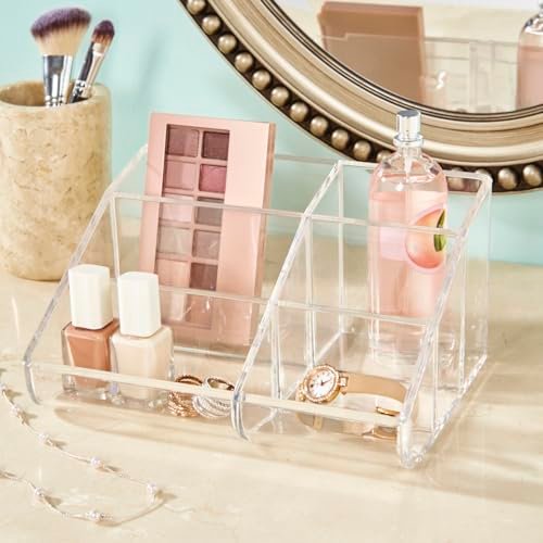STORi Clear Plastic Vanity Makeup Organizer - 6-Compartment Holder for Brushes, Palettes & Beauty Supplies, Curved Front Design, Made in USA - görsel 6