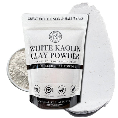 Bare Essentials Living White Kaolin Clay Powder (2 lb) - 100% Natural White Clay for Face Masks, DIY Spa, Soap, Bath Bombs, Deodorant, and Seed Bombs