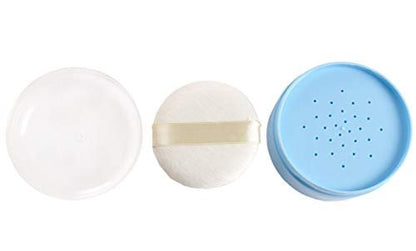 Onwon After-Bath Puff Box Empty Body Powder Dispenser Case with Sifter and Powder Puffs - Blue, 1 Count