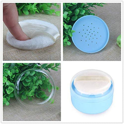 Onwon After-Bath Puff Box Empty Body Powder Dispenser Case with Sifter and Powder Puffs - Blue, 1 Count