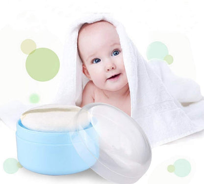 Onwon After-Bath Puff Box Empty Body Powder Dispenser Case with Sifter and Powder Puffs - Blue, 1 Count
