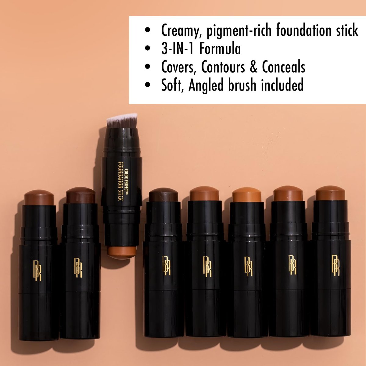Black Radiance Color Perfect Foundation Stick with Soft Brush Applicator Duo – Buildable, Blendable Versatile Pigment-Rich Formula - Brownie - görsel 3