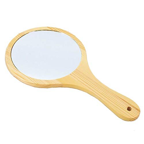 mollensiuer Wooden Handle Portable Round Cosmetic Mirror – Handmade Hand Held Mirrors for Home and Travel Makeup Use - görsel 2