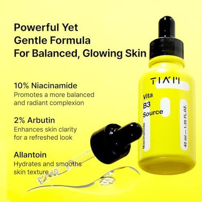 TIAM Vita B3 Source Niacinamide 10% + Arbutin 2% Tone-Balancing Serum for Uneven Skin Tone, Dark Spot Care, 1.35 fl oz Avelisse