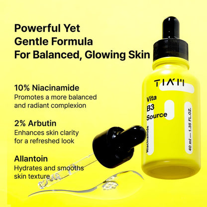 TIAM Vita B3 Source Niacinamide 10% + Arbutin 2% Tone-Balancing Serum for Uneven Skin Tone, Dark Spot Care, 1.35 fl oz Avelisse