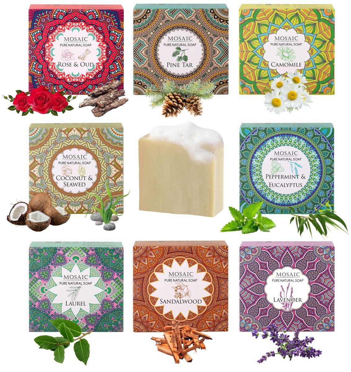 AEGEAN 100% Natural Bar Soap with Organic Ingredients - Vegan, Moisturizing Handmade Body Soap Bars for Women & Men, Scented with Premium Essential Oils (6 Count Pack) Avelisse