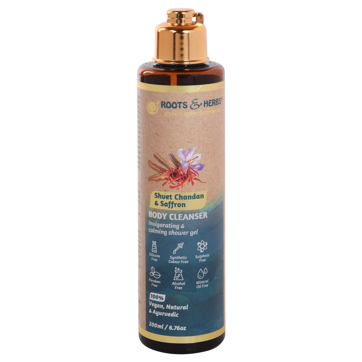 ROOTS AND HERBS Ayurvedic Body Wash with Red Sandalwood & Saffron – 6.76 oz - görsel 1