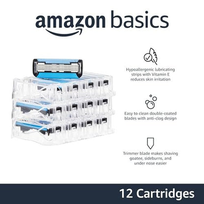 Premium 5-Blade Razor Refills for Men - Hypoallergenic, Dual Lubrication, Precision Beard Trimmer, 12-Pack Avelisse