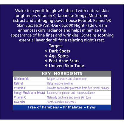 Palmer's Skin Success Anti-Dark Spot Nighttime Fade Cream with Retinol & Niacinamide, Dark Spot Corrector for Face, 2.7 oz