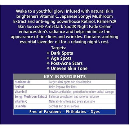 Palmer's Skin Success Anti-Dark Spot Nighttime Fade Cream with Retinol & Niacinamide, Dark Spot Corrector for Face, 2.7 oz