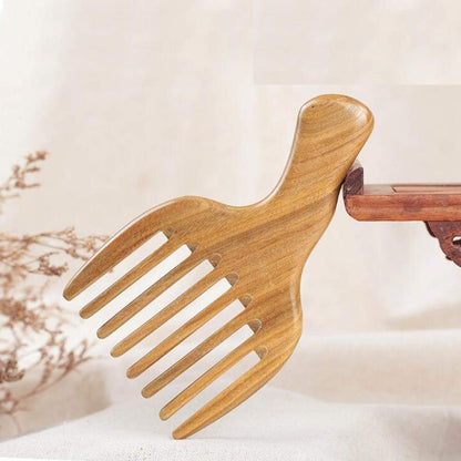 Sandalwood Hair Comb with Wide Tooth, Afro Pick & Beard Styling – 1 Pack, Wooden-Color, 13x7.7cm