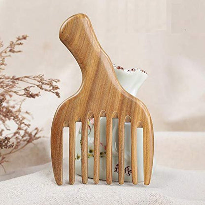 Sandalwood Hair Comb with Wide Tooth, Afro Pick & Beard Styling – 1 Pack, Wooden-Color, 13x7.7cm