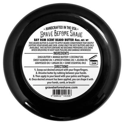 Grave Before Shave Bay Rum Beard Butter - 4 oz Premium Beard Conditioner Avelisse