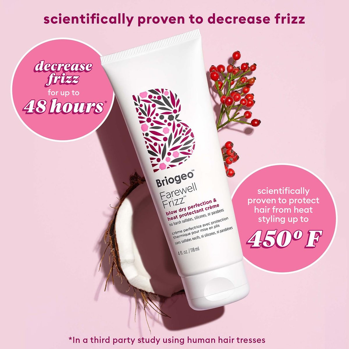 Briogeo Farewell Frizz Blow Dry Perfection & Heat Protectant Crème – Silicone-Free Frizz Control & Heat Protection Up to 450°F, Vegan & Cruelty-Free, 4 oz - görsel 5