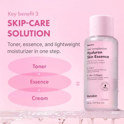 Hanskin Hyaluron Skin Essence Toner – Korean Hydrating Toner for Glass Skin | Hyaluronic Acid & Collagen | Lightweight Moisturizing Astringent for Dry, Sensitive & Dull Skin | K-Beauty (5.07 fl oz) Avelisse