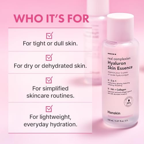 Hanskin Hyaluron Skin Essence Toner – Korean Hydrating Toner for Glass Skin | Hyaluronic Acid & Collagen | Lightweight Moisturizing Astringent for Dry, Sensitive & Dull Skin | K-Beauty (5.07 fl oz) Avelisse
