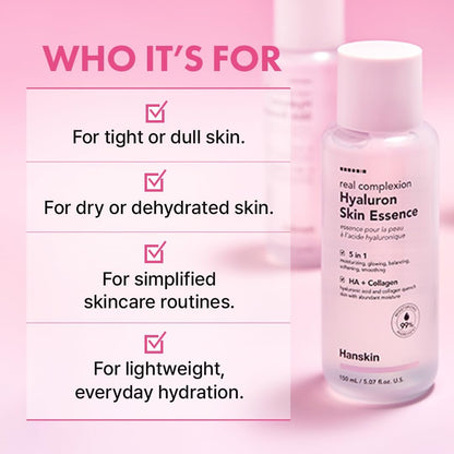 Hanskin Hyaluron Skin Essence Toner – Korean Hydrating Toner for Glass Skin | Hyaluronic Acid & Collagen | Lightweight Moisturizing Astringent for Dry, Sensitive & Dull Skin | K-Beauty (5.07 fl oz) Avelisse