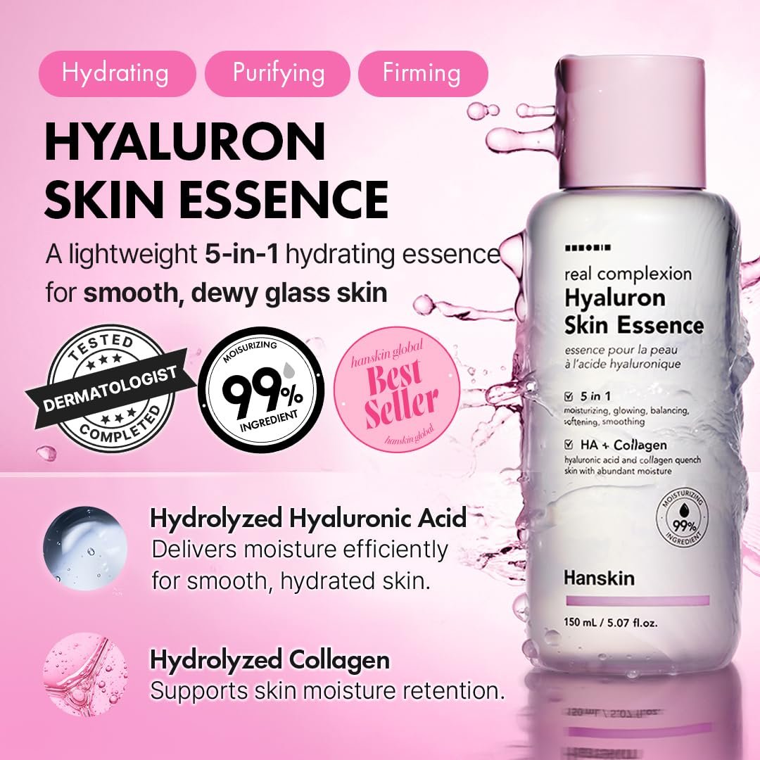 Hanskin Hyaluron Skin Essence Toner – Korean Hydrating Toner for Glass Skin | Hyaluronic Acid & Collagen | Lightweight Moisturizing Astringent for Dry, Sensitive & Dull Skin | K-Beauty (5.07 fl oz) Avelisse