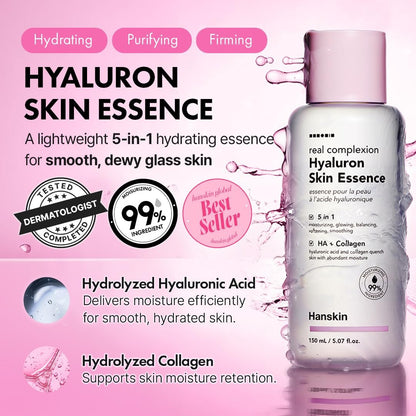 Hanskin Hyaluron Skin Essence Toner – Korean Hydrating Toner for Glass Skin | Hyaluronic Acid & Collagen | Lightweight Moisturizing Astringent for Dry, Sensitive & Dull Skin | K-Beauty (5.07 fl oz) Avelisse