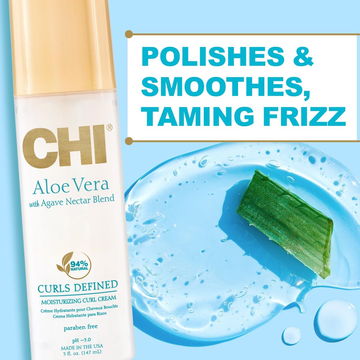 CHI Aloe Vera Moisturizing Curl Cream – Define & Hydrate Curls, Sulfate & Paraben Free, 5 oz Avelisse