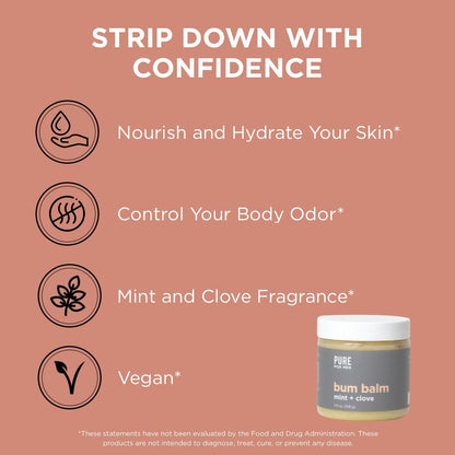 Pure for Men Bum Balm | Raw Lotion for Men | All Purpose Skin Hydration and Deodorizing Balm | Raw Shea Butter, Mint and Clove | 3.9 oz. Avelisse