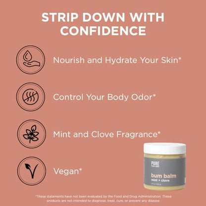 Pure for Men Bum Balm | Raw Lotion for Men | All Purpose Skin Hydration and Deodorizing Balm | Raw Shea Butter, Mint and Clove | 3.9 oz. Avelisse