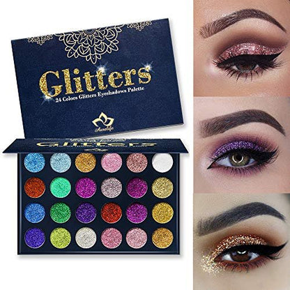 Aolailiya 24 Color Pressed Glitter Eyeshadow Palette - Mineral Ultra Shimmer Makeup Palette, Long Lasting Waterproof Eye Shadow Powder