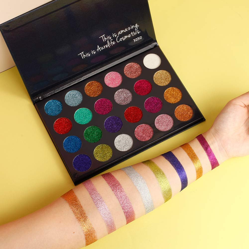 Aolailiya 24 Color Pressed Glitter Eyeshadow Palette - Mineral Ultra Shimmer Makeup Palette, Long Lasting Waterproof Eye Shadow Powder - görsel 11