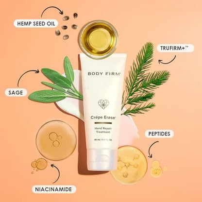 BODY FIRM Crepe Erase Hand Repair Treatment - Anti-Aging Hand Cream with Shea Butter, Vitamin E & Squalane for Dry, Cracked Hands, 3 fl oz