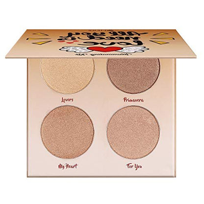 LIFUS Glow Kit 4-Color Illuminator Love Light Highlighter & Bronzer Shimmer Face Matte Palette