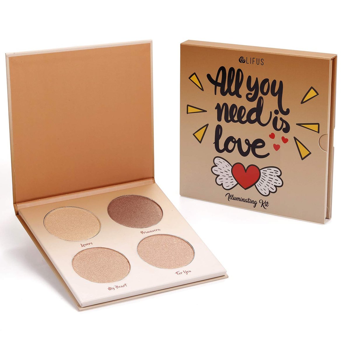 LIFUS Glow Kit 4-Color Illuminator Love Light Highlighter & Bronzer Shimmer Face Matte Palette - görsel 9