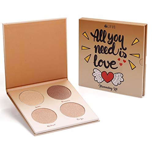 LIFUS Glow Kit 4-Color Illuminator Love Light Highlighter & Bronzer Shimmer Face Matte Palette - görsel 10