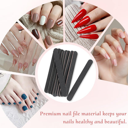 HeeYaa Professional Nail File 10 Pack - Double Sided 100/180 Grit Emery Boards for Manicure & Pedicure, Black