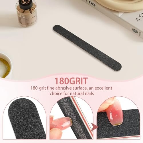 HeeYaa Professional Nail File 10 Pack - Double Sided 100/180 Grit Emery Boards for Manicure & Pedicure, Black - görsel 10