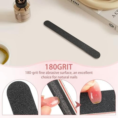HeeYaa Professional Nail File 10 Pack - Double Sided 100/180 Grit Emery Boards for Manicure & Pedicure, Black