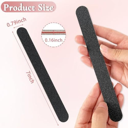 HeeYaa Professional Nail File 10 Pack - Double Sided 100/180 Grit Emery Boards for Manicure & Pedicure, Black