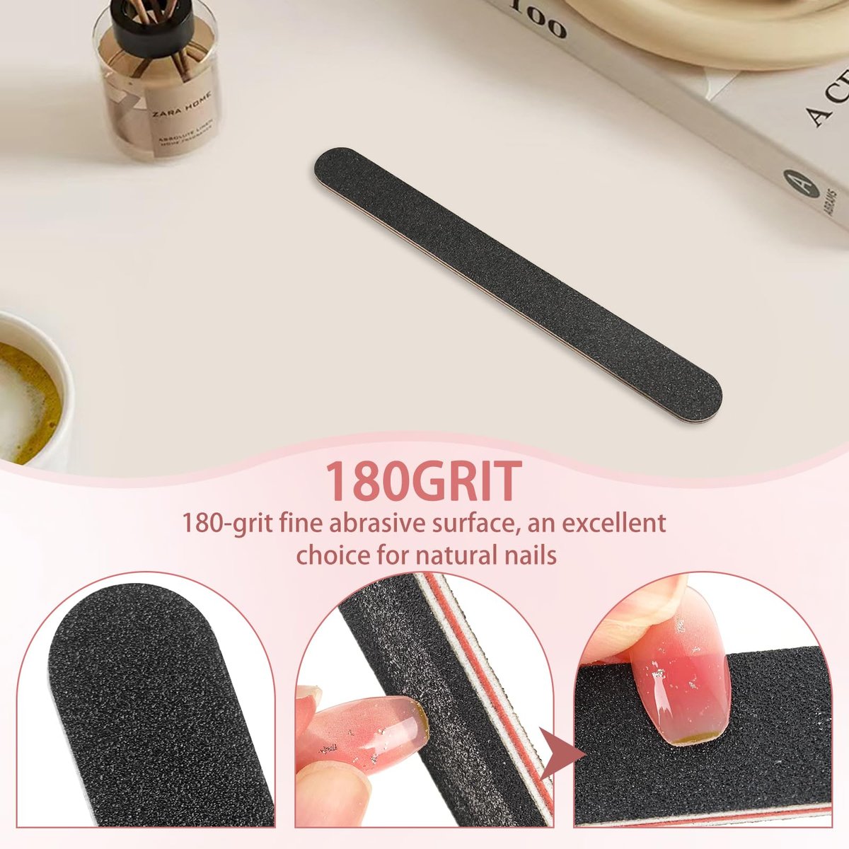 HeeYaa Professional Nail File 10 Pack - Double Sided 100/180 Grit Emery Boards for Manicure & Pedicure, Black - görsel 9