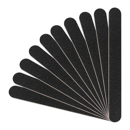HeeYaa Professional Nail File 10 Pack - Double Sided 100/180 Grit Emery Boards for Manicure & Pedicure, Black