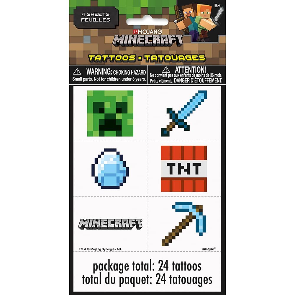 Multicolor Minecraft Temporary Tattoos (24 Count) – Perfect for Kids' Parties, Themed Events & Gaming Celebrations - görsel 1