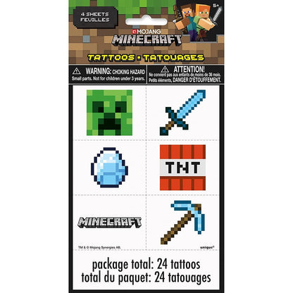 Multicolor Minecraft Temporary Tattoos (24 Count) – Perfect for Kids' Parties, Themed Events & Gaming Celebrations