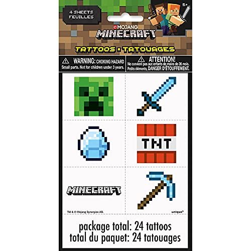 Multicolor Minecraft Temporary Tattoos (24 Count) – Perfect for Kids' Parties, Themed Events & Gaming Celebrations - görsel 2