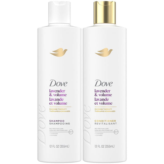 Dove Lavender & Volume Damage Therapy Shampoo and Conditioner Set – Volumizing Hair Products for Fine, Flat Hair, 12 oz Each Avelisse