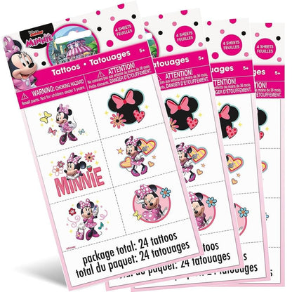 Minnie Mouse Party Temporary Tattoos - 24 Assorted Designs for Kids & Adults