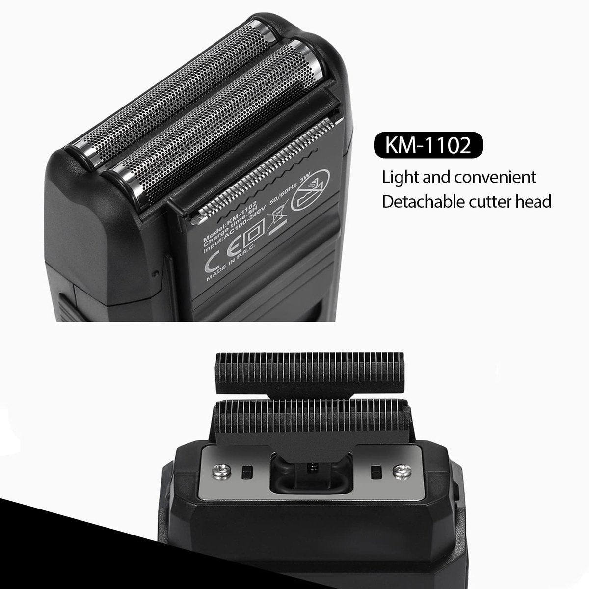 KEMEI Cordless Electric Shaver for Men - Rechargeable Foil Shaver with Precision Trimmer for Beard, Sideburns, and Grooming - Model KM-1102 Avelisse