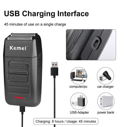 KEMEI Cordless Electric Shaver for Men - Rechargeable Foil Shaver with Precision Trimmer for Beard, Sideburns, and Grooming - Model KM-1102 Avelisse